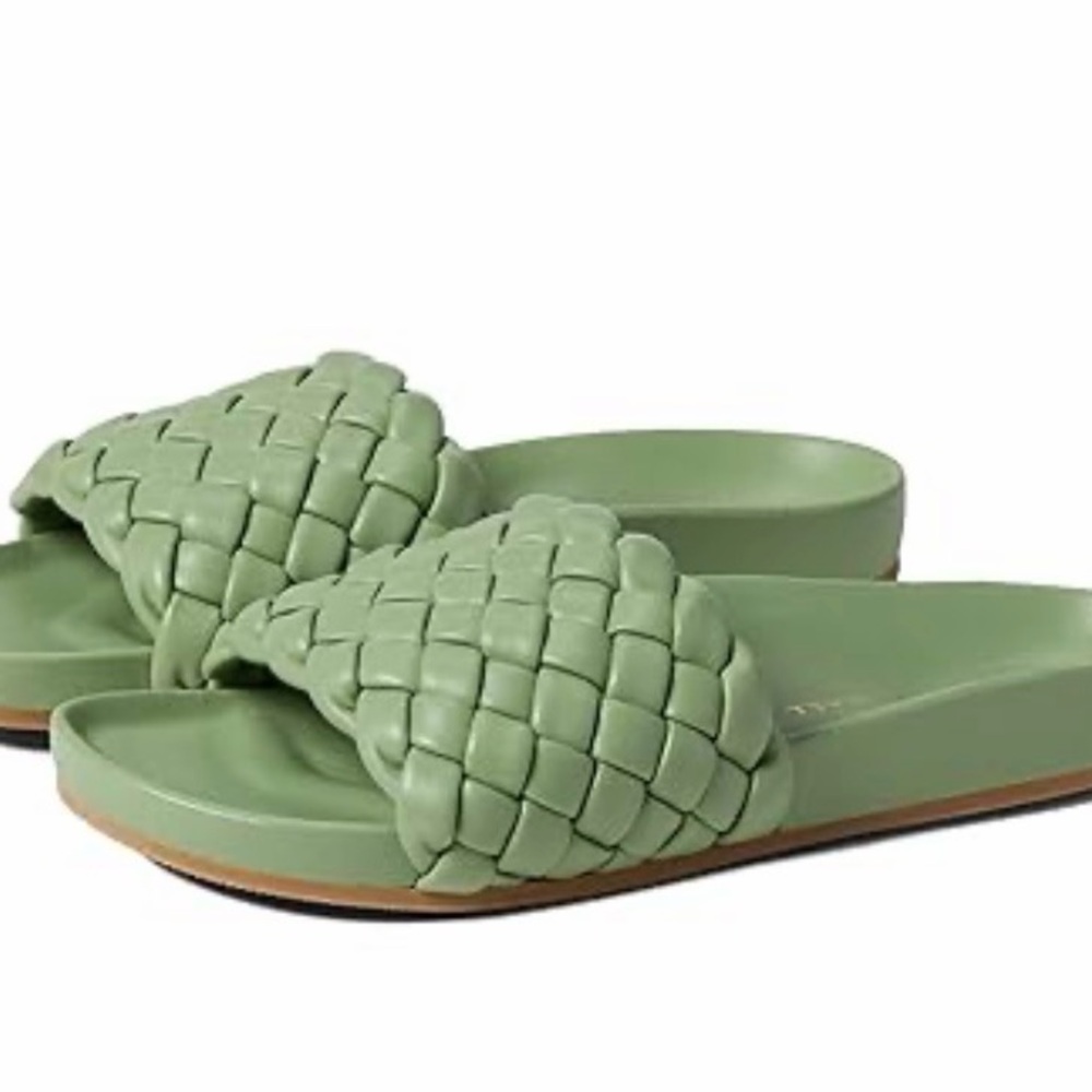 Loeffler Randall Sonnie woven slide sandals in sage green size 5 like new.